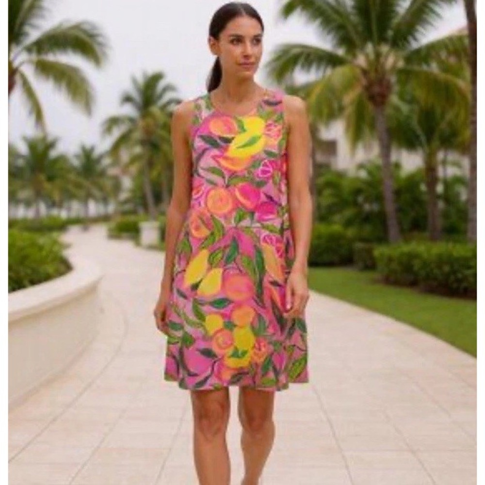 Pappagallo Lemon Orange Citrus Sleeveless Shift Dress Swing Dress Women's Large